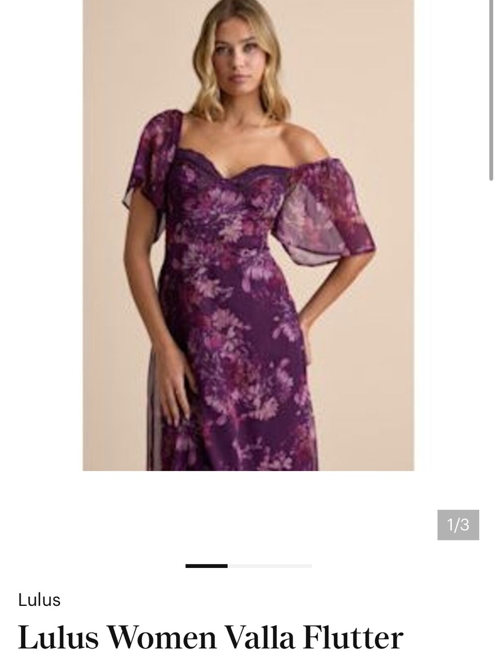 Lulus Valla Floral Puff-Sleeve Midi Dress in Plum size large